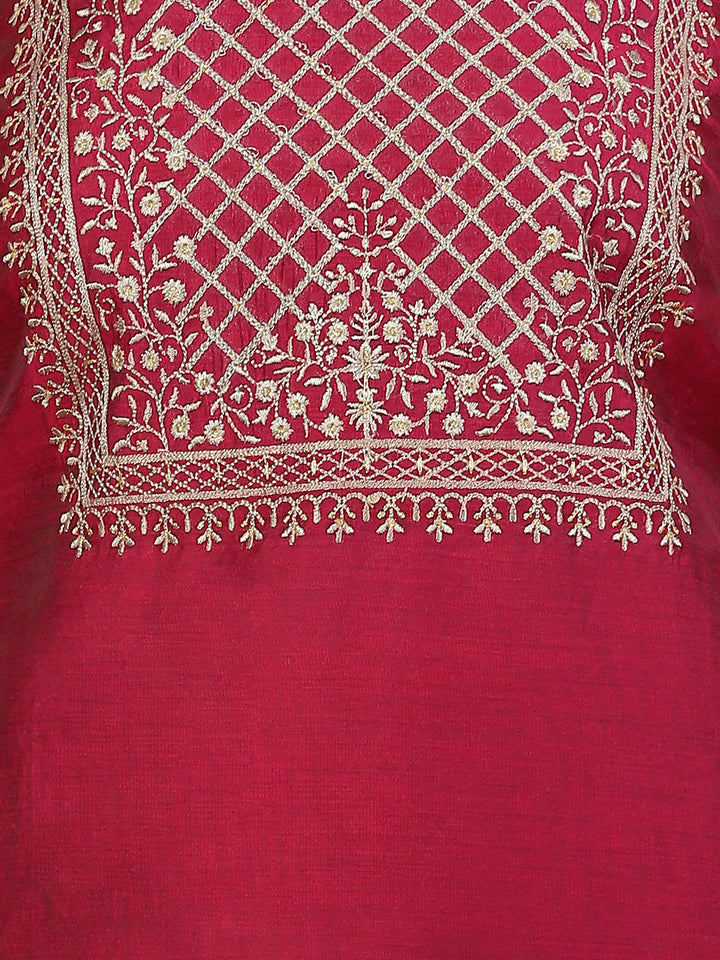 Neck Embroidered Chanderi Unstitched Suit Piece With Dupatta