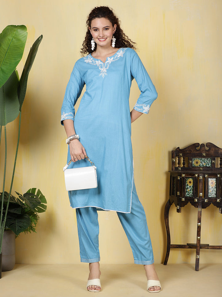 Printed Cotton Blend Kurta With Pants