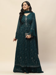 Resham Sequence Embroidered Georgette Kurta With Lehenga & Dupatta