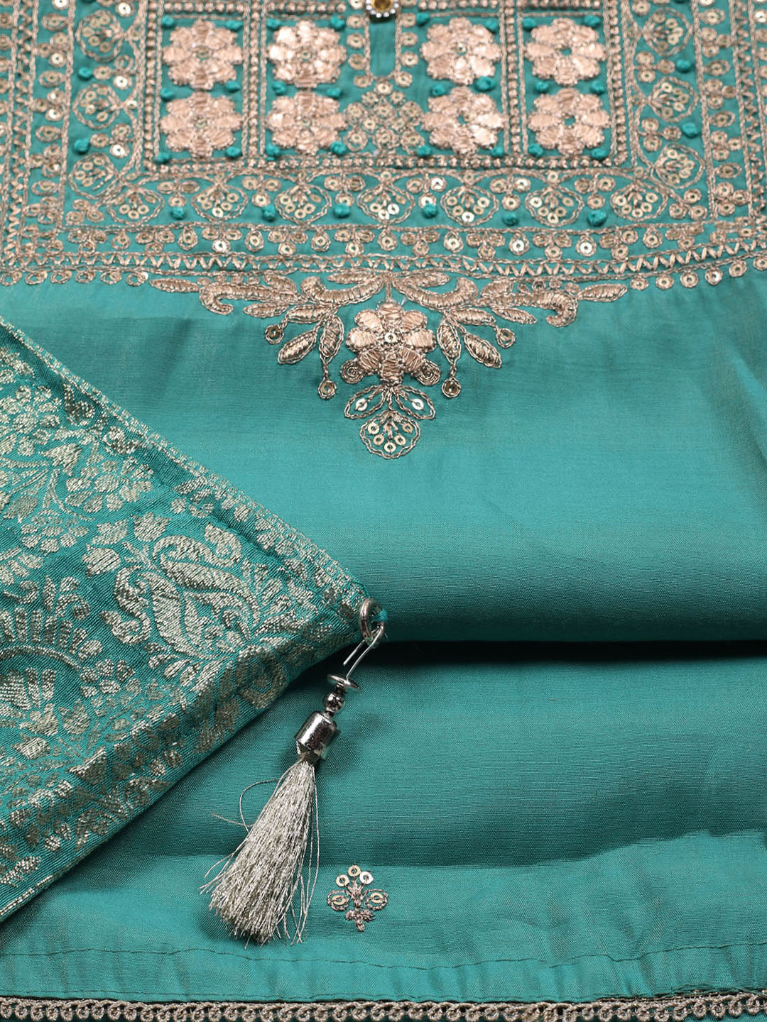 Neck Embroidered Chanderi Unstitched Suit With Dupatta
