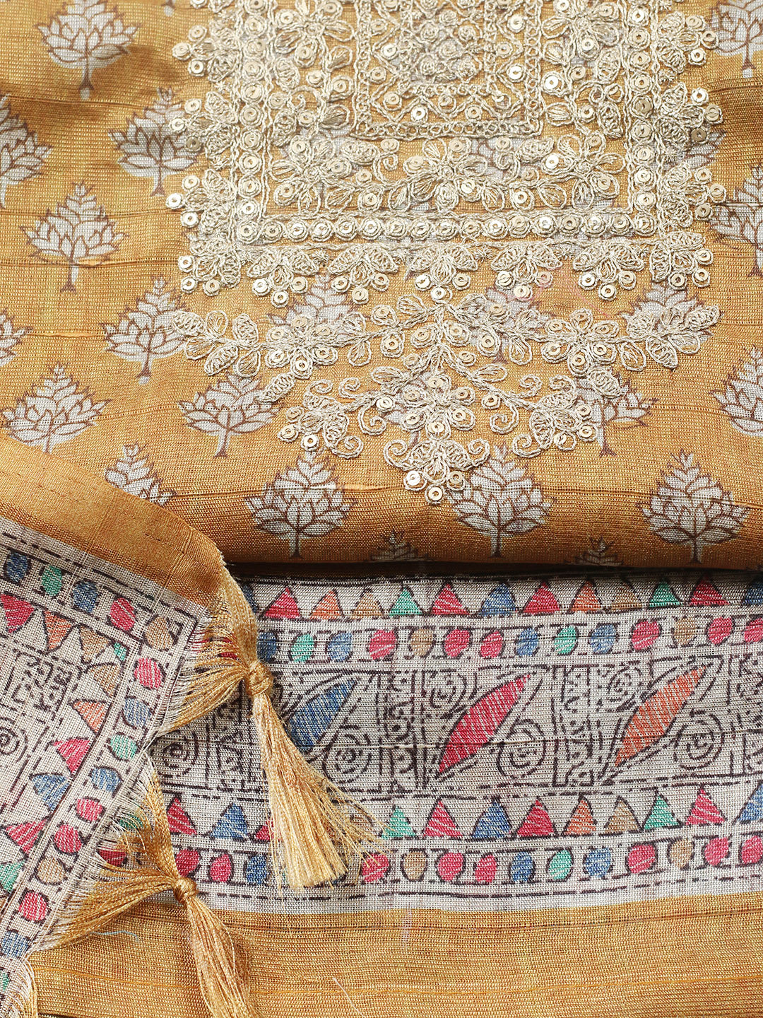 Embroidered Cotton Blend Unstitched Suit With Pant &amp; Dupatta