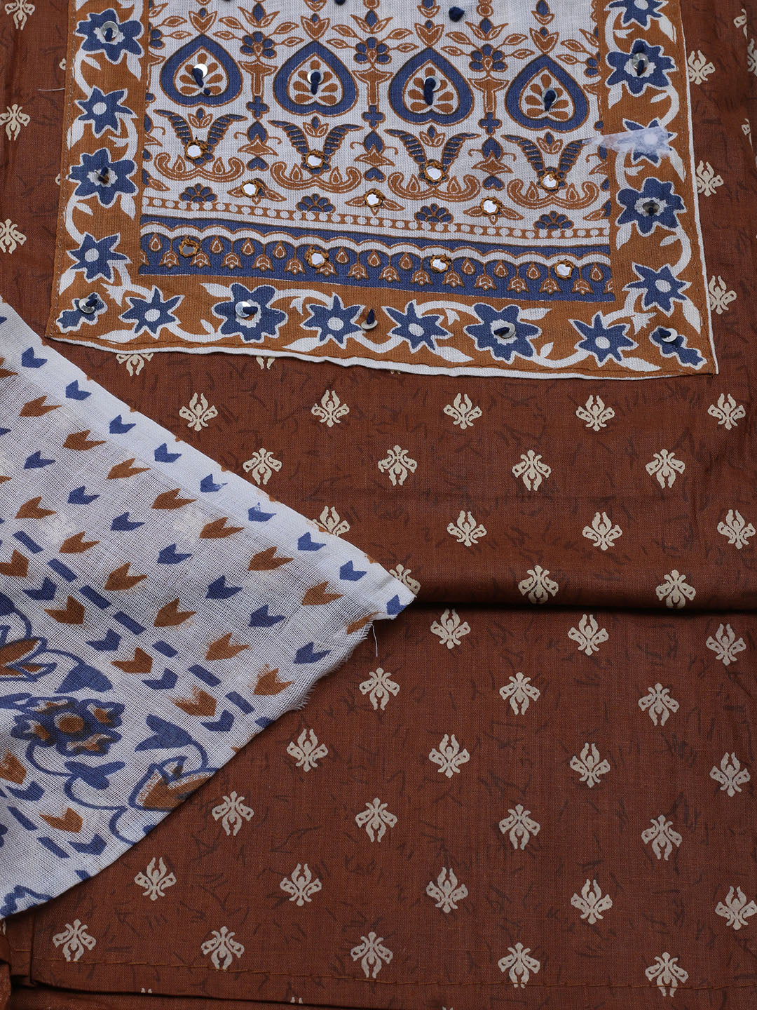 Printed Cotton Blend Unstitched Suit With Dupatta