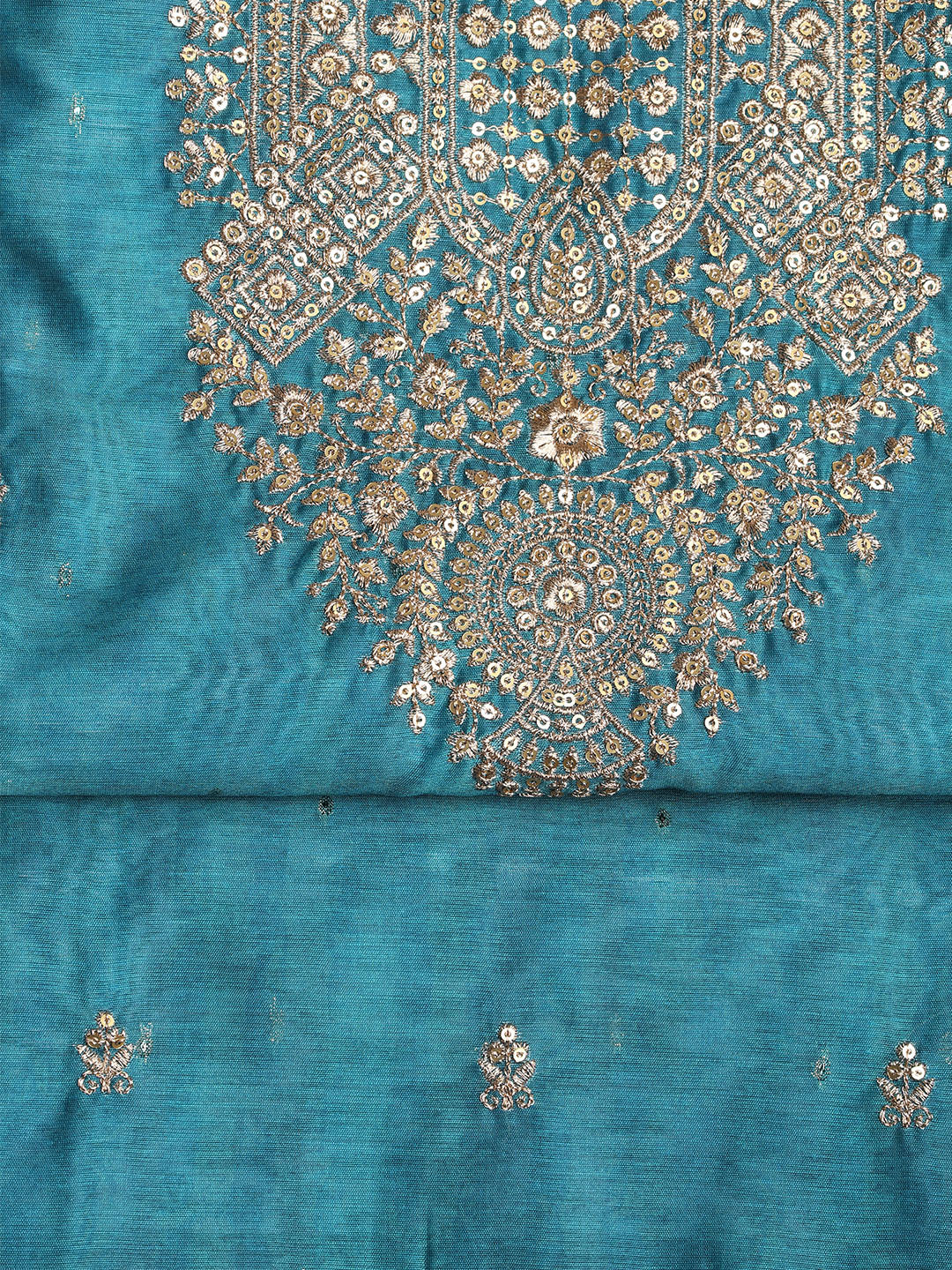 Neck Embroidered Chanderi Unstitched Suit With Dupatta