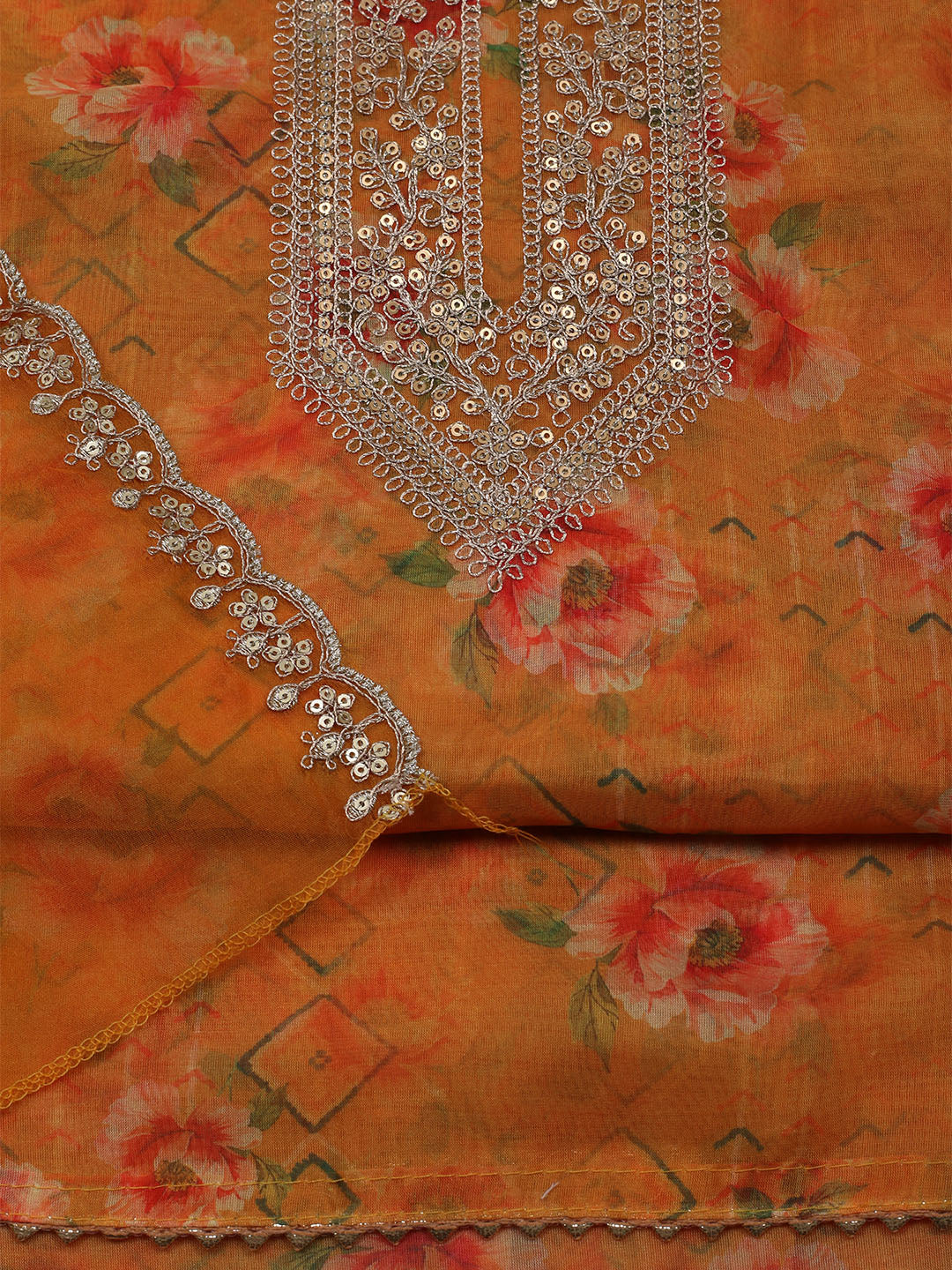 Embroidered Organza Unstitched Suit With Dupatta