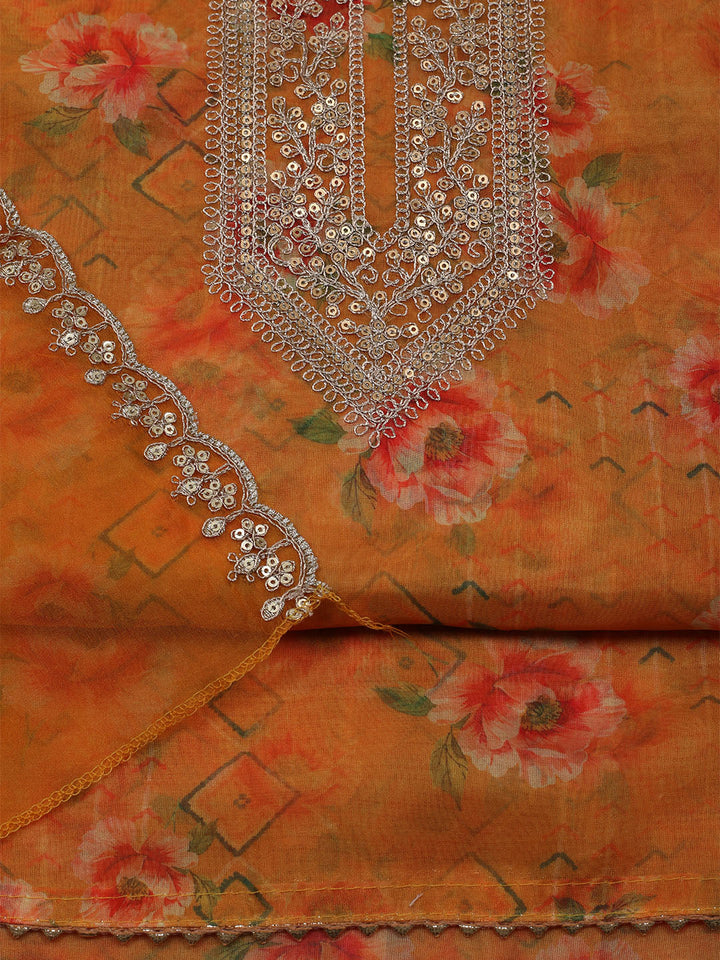 Embroidered Organza Unstitched Suit With Dupatta
