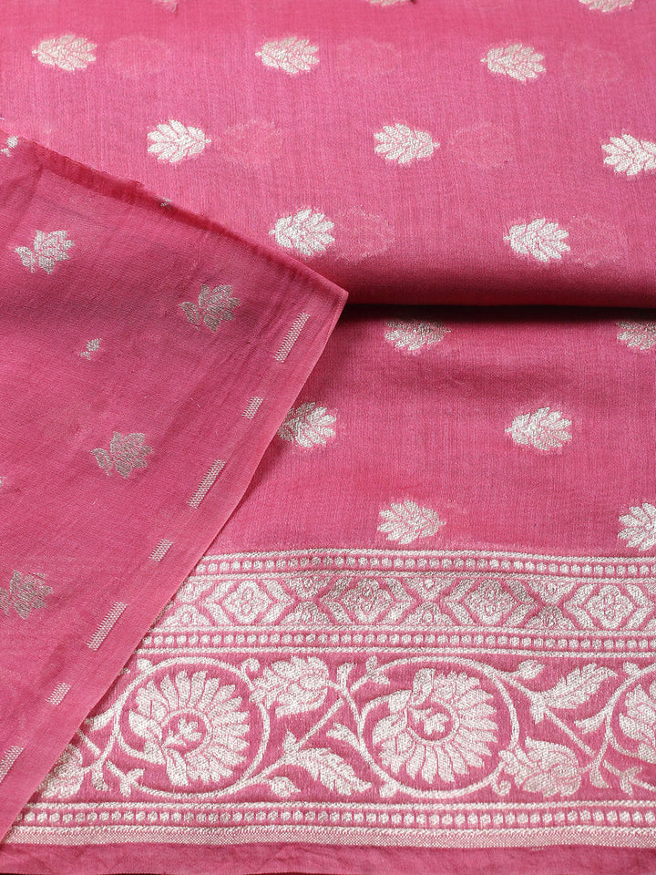Embroidered Chanderi Unstitched Suit With Pant &amp; Dupatta