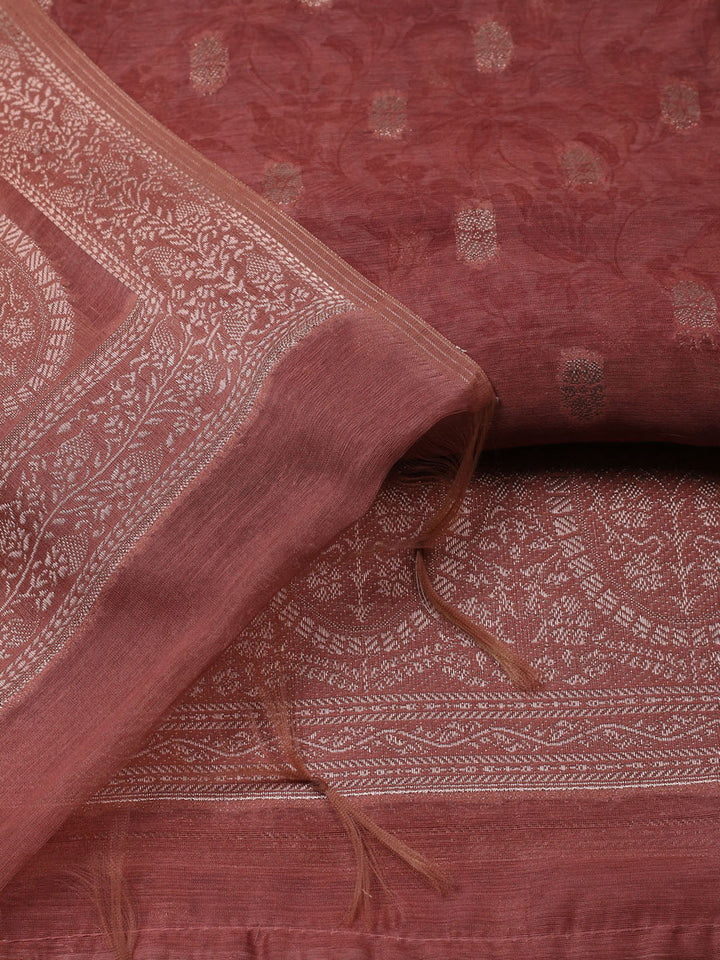 Embroidered Chanderi Unstitched Suit With Pant &amp; Dupatta