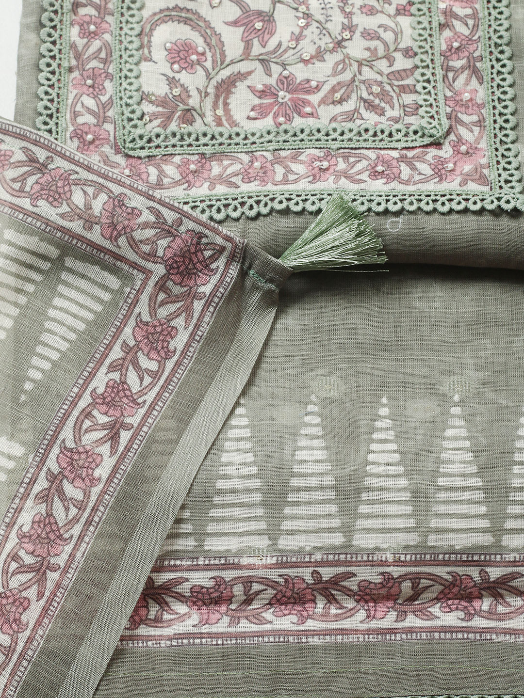 Embroidered Cotton Blend Unstitched Suit With Pant &amp; Dupatta