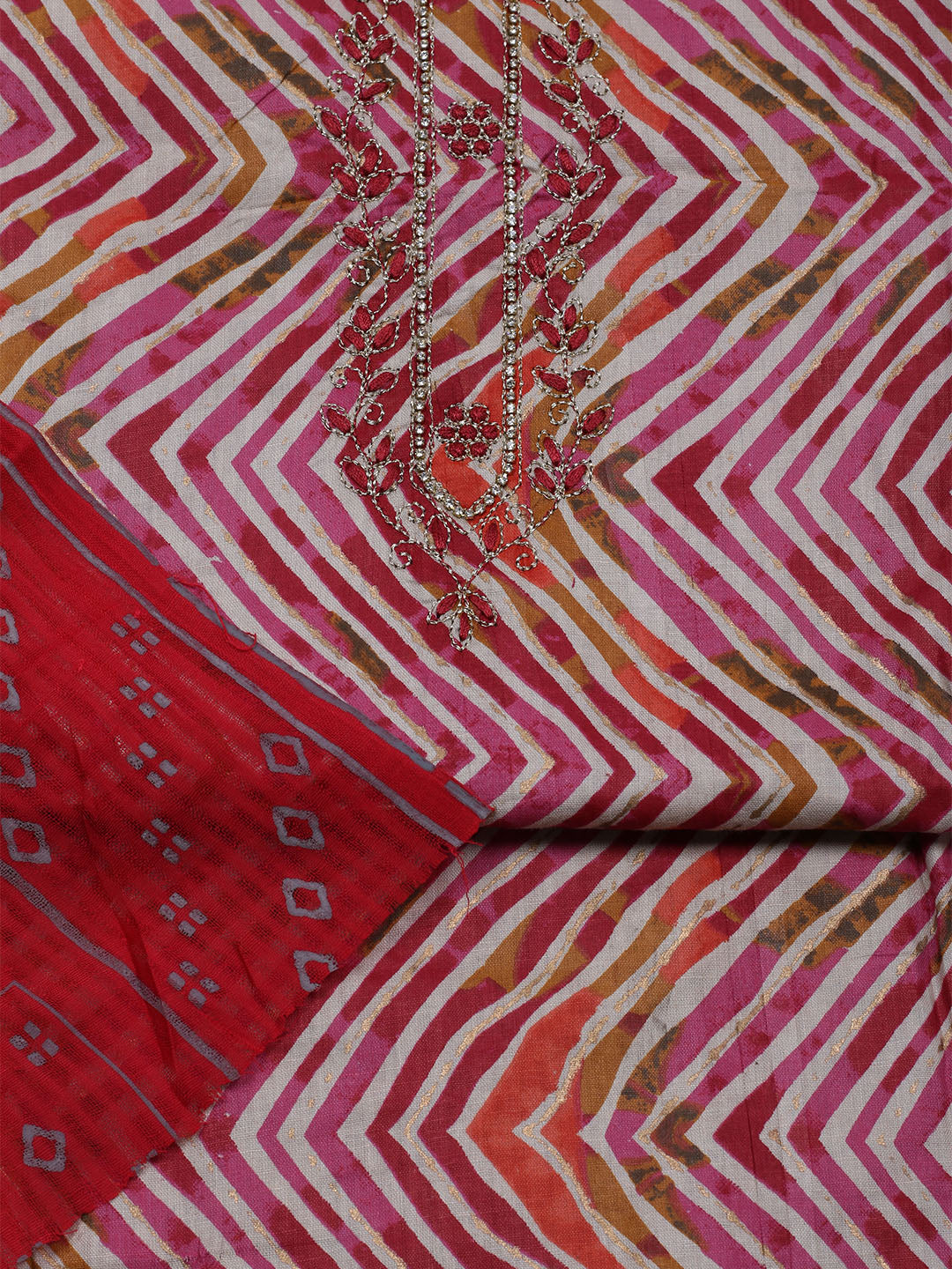Embroidered Cotton Blend Unstitched Suit With Dupatta