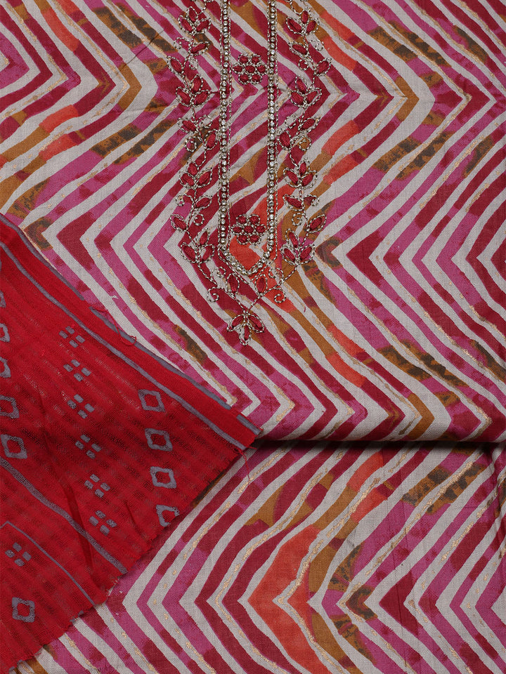 Embroidered Cotton Blend Unstitched Suit With Dupatta