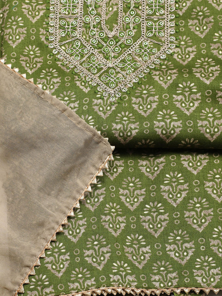 Embroidered Cotton Unstitched Suit With Pant &amp; Dupatta