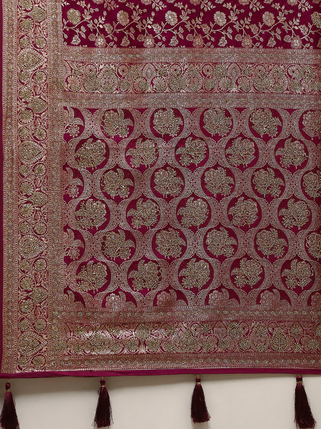 Stone Work Satin Embroidery Saree
