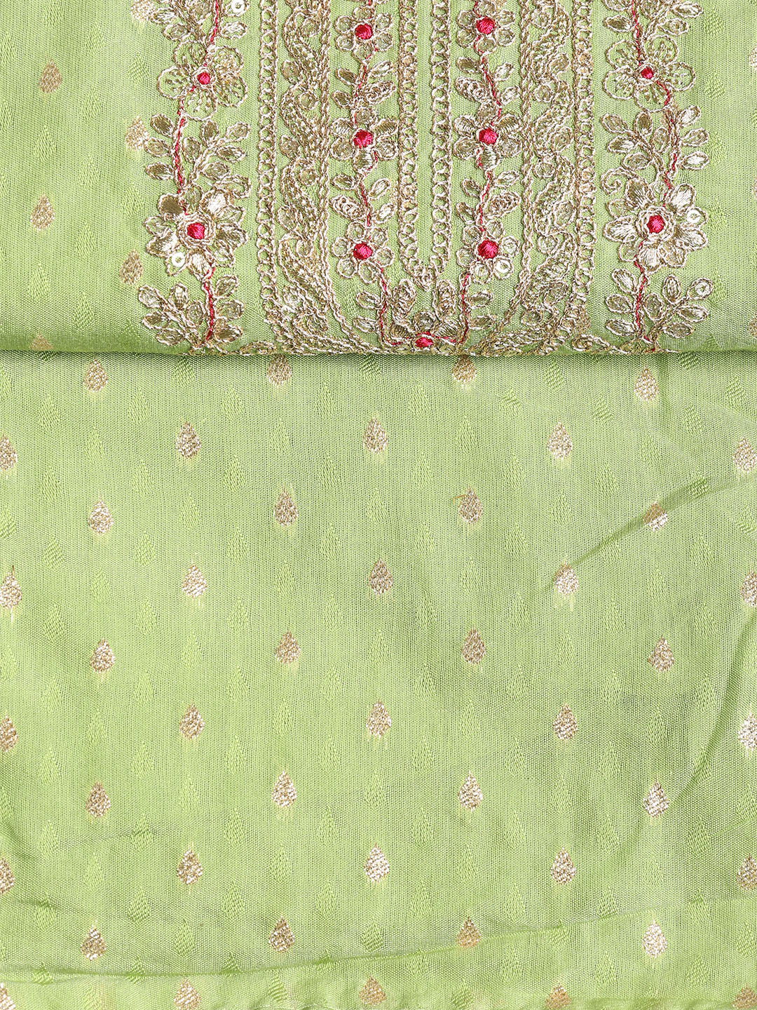 Neck Embroidered Chanderi Unstitched Suit With Dupatta