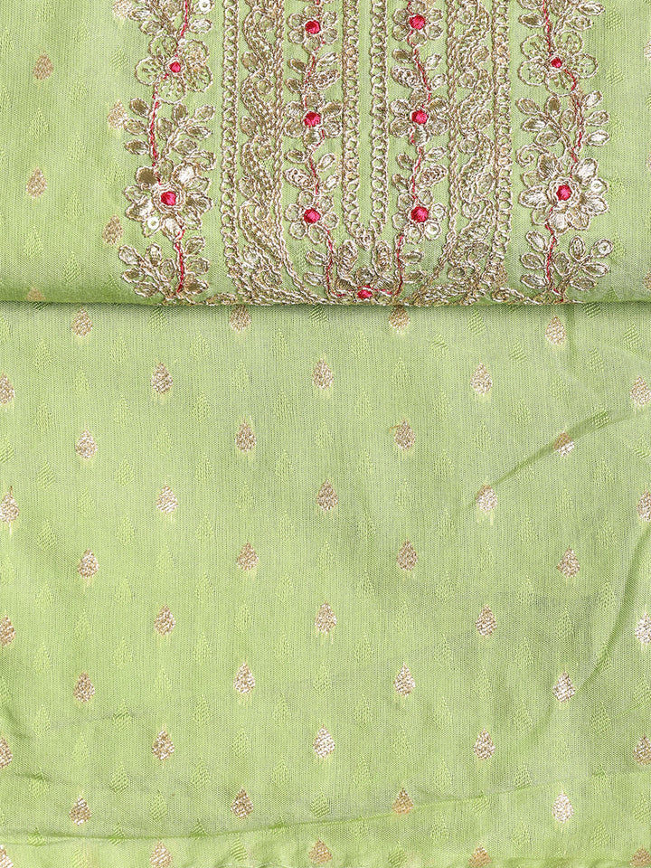 Neck Embroidered Chanderi Unstitched Suit With Dupatta