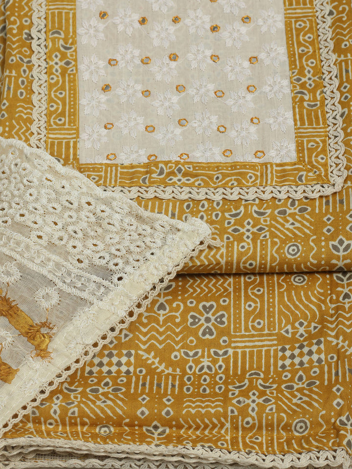 Printed Cotton Unstitched Suits Printed Suit With Pant &amp; Dupatta