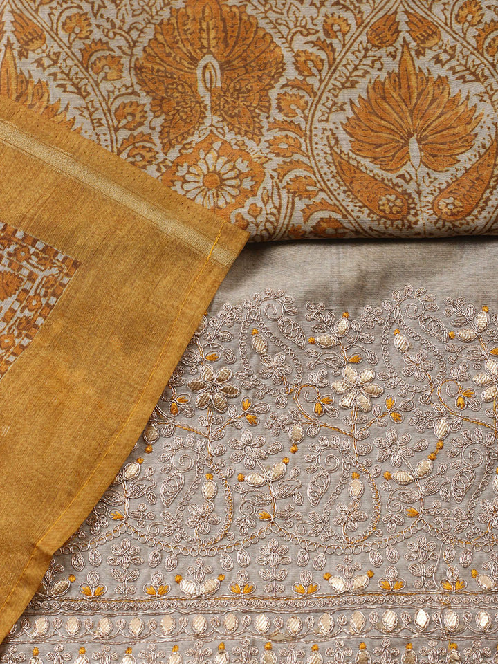 Printed Cotton Blend Unstitched Suit With Pant &amp; Dupatta