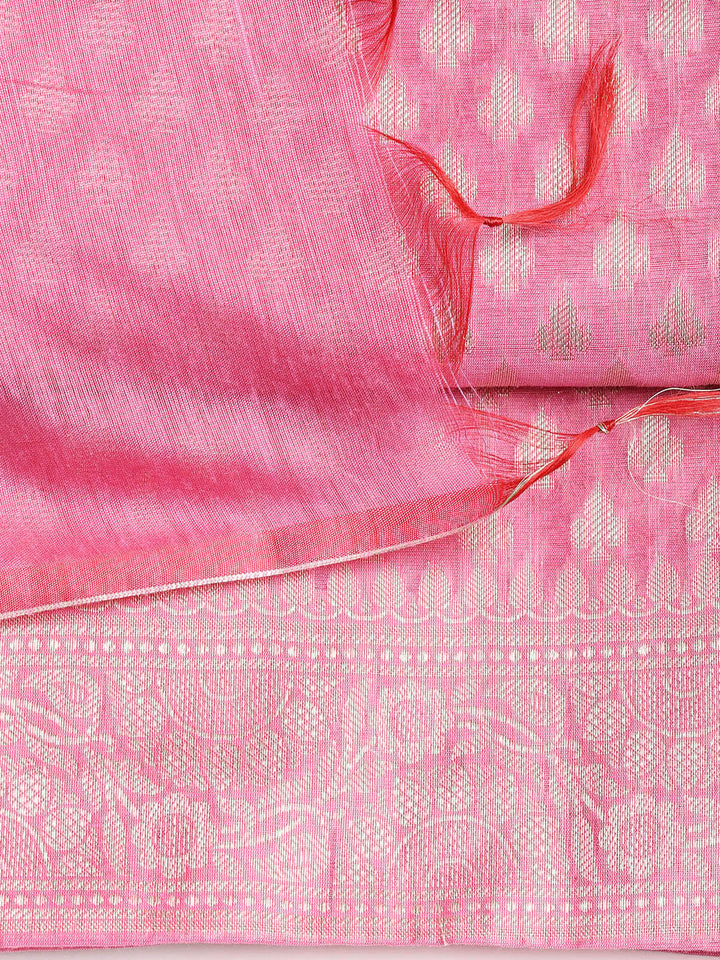 Woven Banarasi Chanderi Unstitched Suit With Dupatta