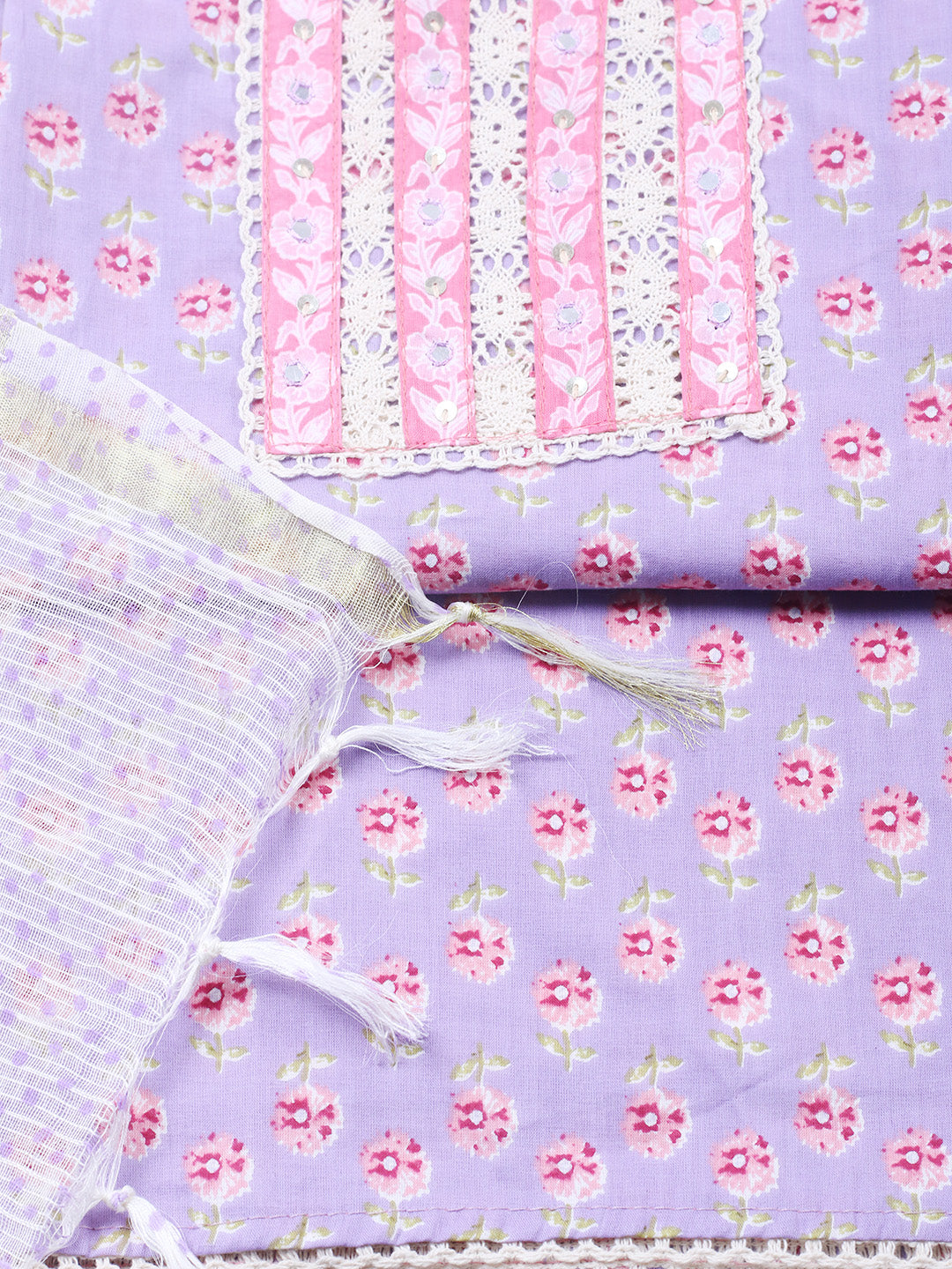 Printed Cotton Blend Unstitched Suit With Pant &amp; Dupatta