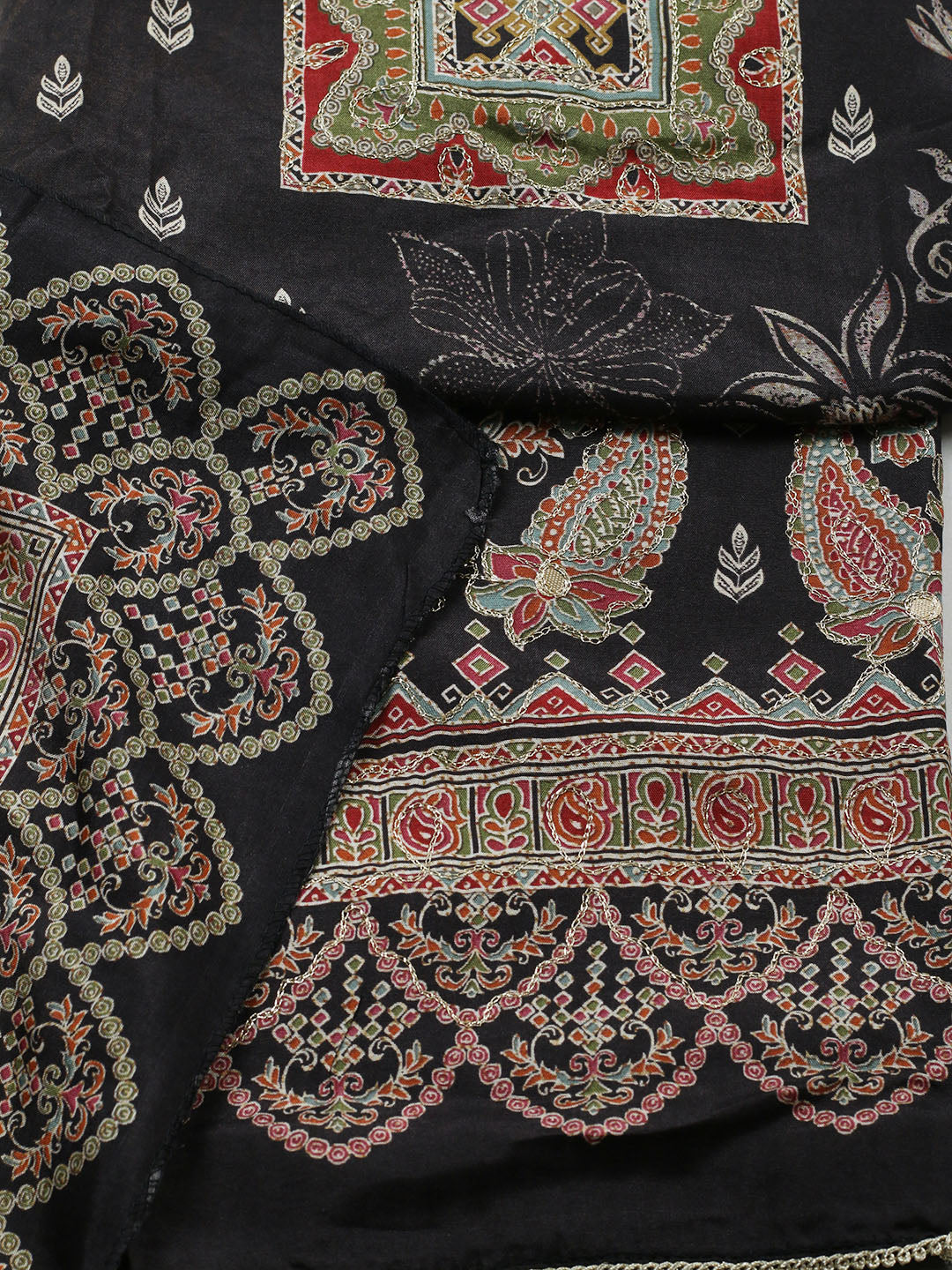 Embroidered Muslin Unstitched Suit With Pant Dupatta