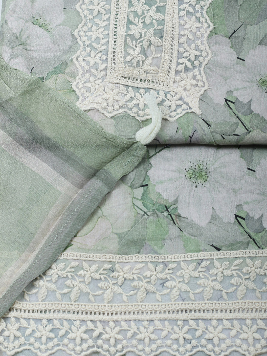 Plain Cotton Blend Unstitched Suit With Pant &amp; Dupatta