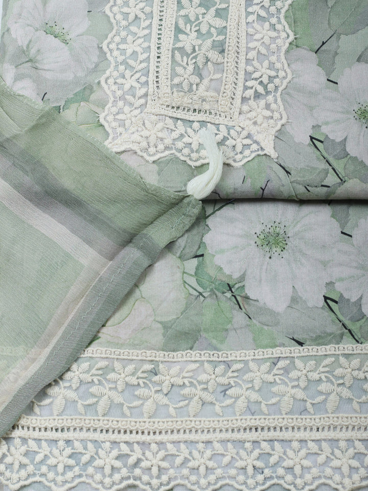 Plain Cotton Blend Unstitched Suit With Pant &amp; Dupatta