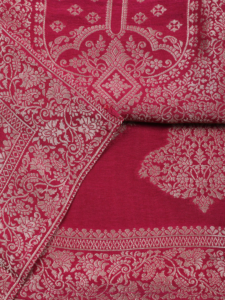 Woven Design Chanderi Unstitched Suit With Pant &amp; Dupatta