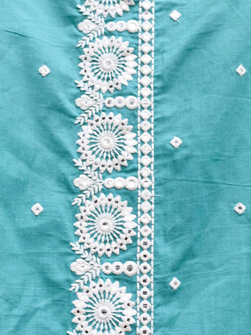 Embroidered Cotton Kurta With Pants & Dupatta