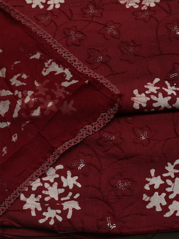 Printed Cotton Blend Unstitched Kurta With Pant &amp; Dupatta