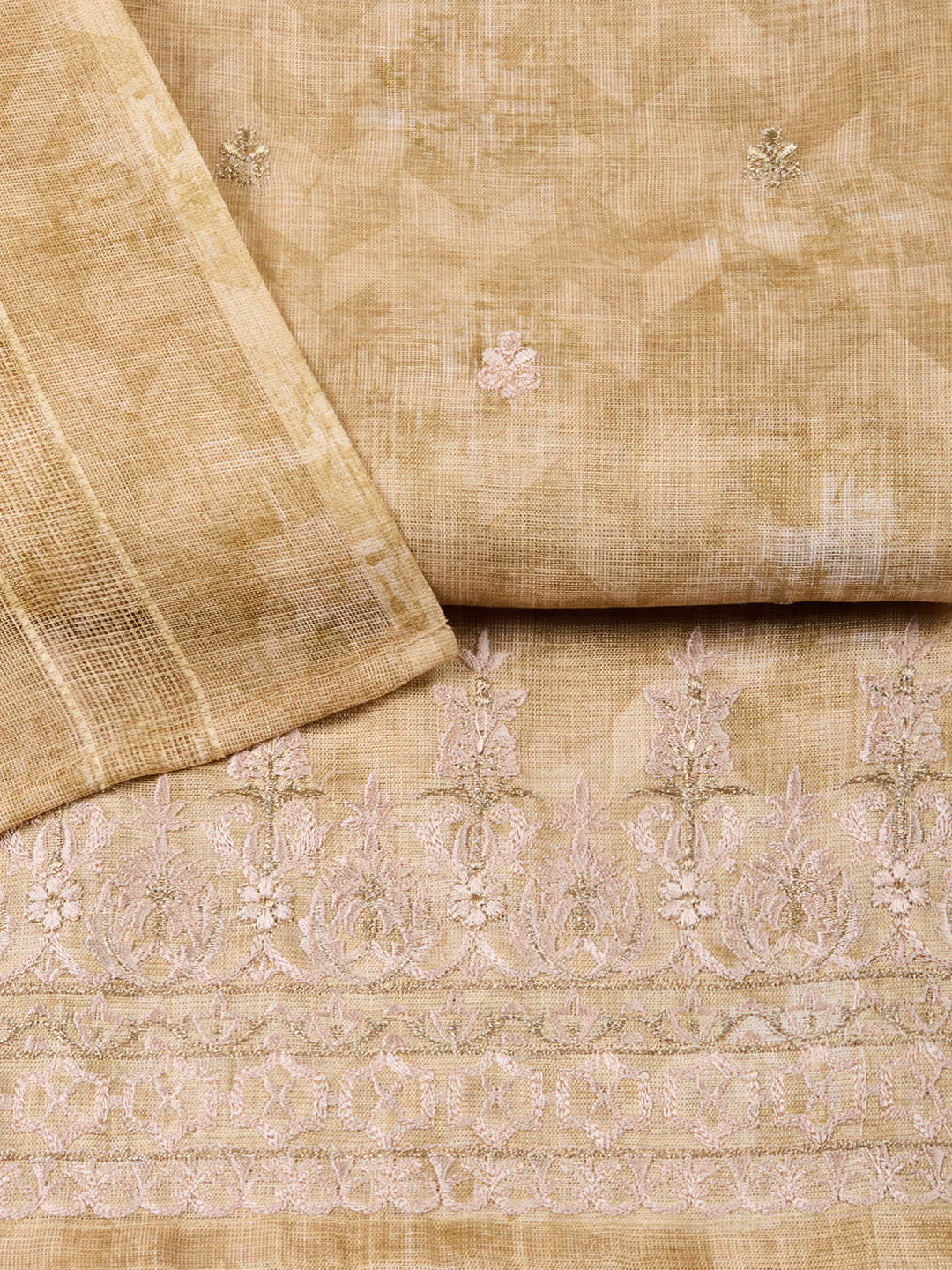 Neck Embroidered Cotton Blend Unstitched Suit With Dupatta
