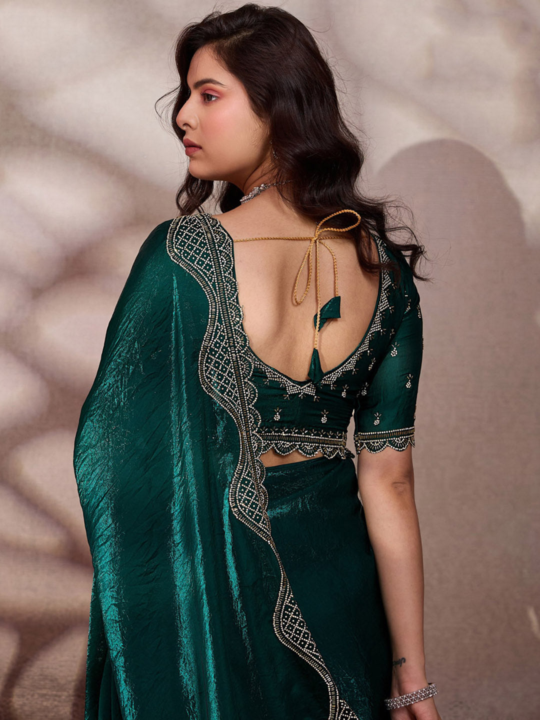 Embroidered Satin Velvet Saree