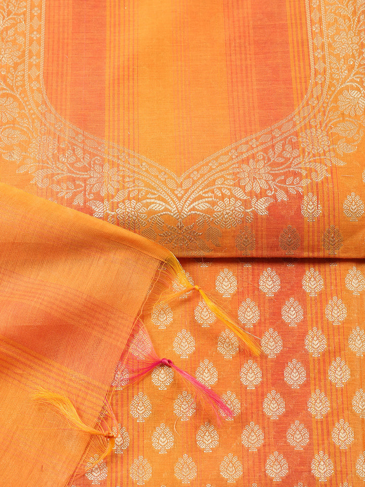 Woven Banarasi Chanderi Unstitched Suit With Dupatta