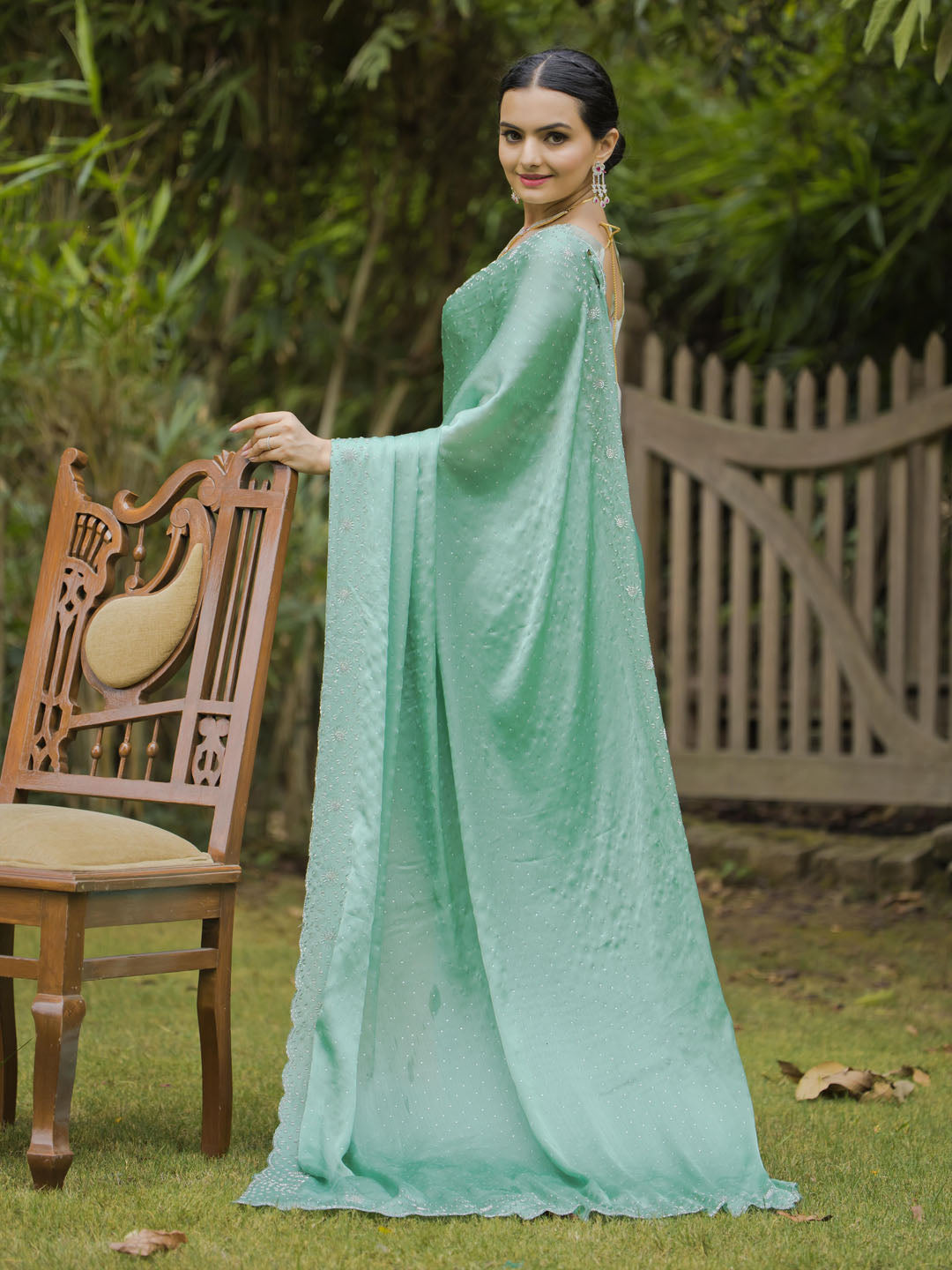 Cutdana Embroidered Chinon Saree
