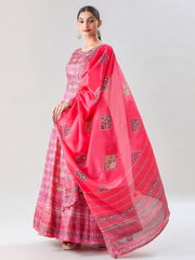 Floral Printed Anarkali Kurta With Legging & Dupatta