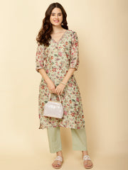 Floral Printed Cotton Straight Kurta With Pants