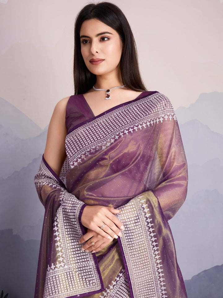 Embroidered Net Saree