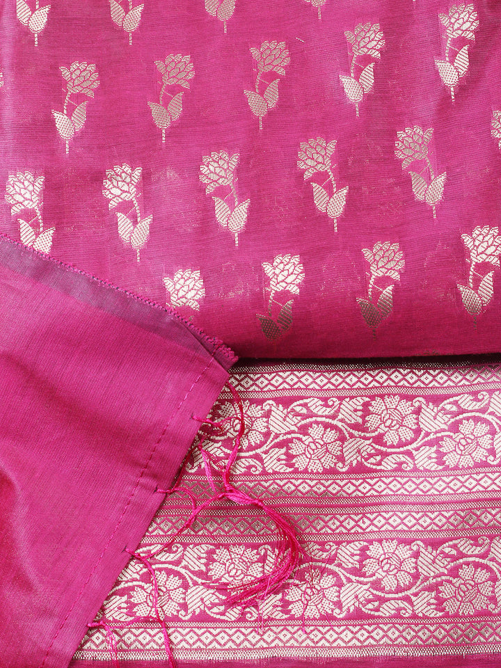 Woven Design Chanderi Unstitched Suit With Pant &amp; Dupatta