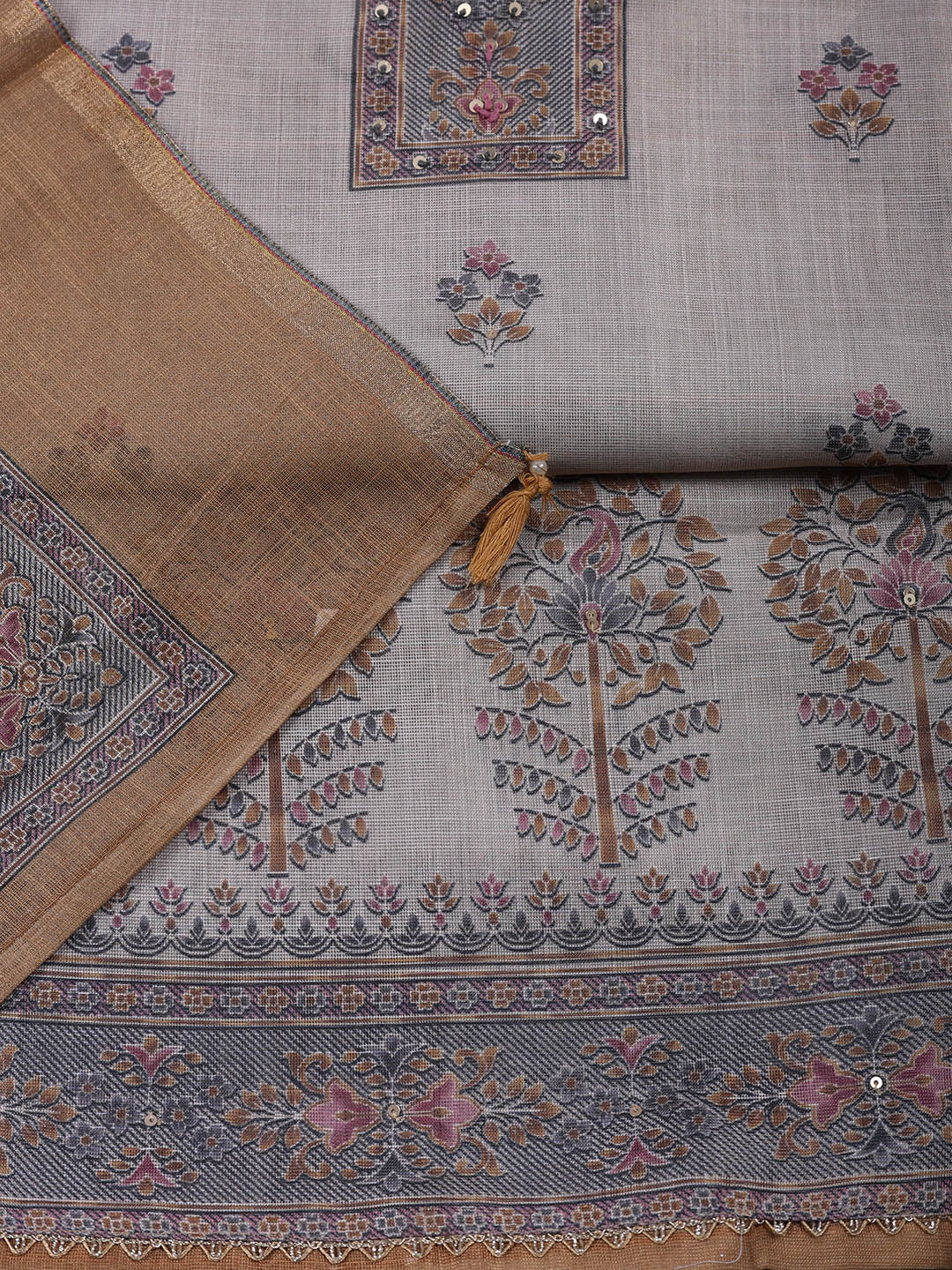 Embroidered Tissue Unstitched Suit With Pant &amp; Dupatta