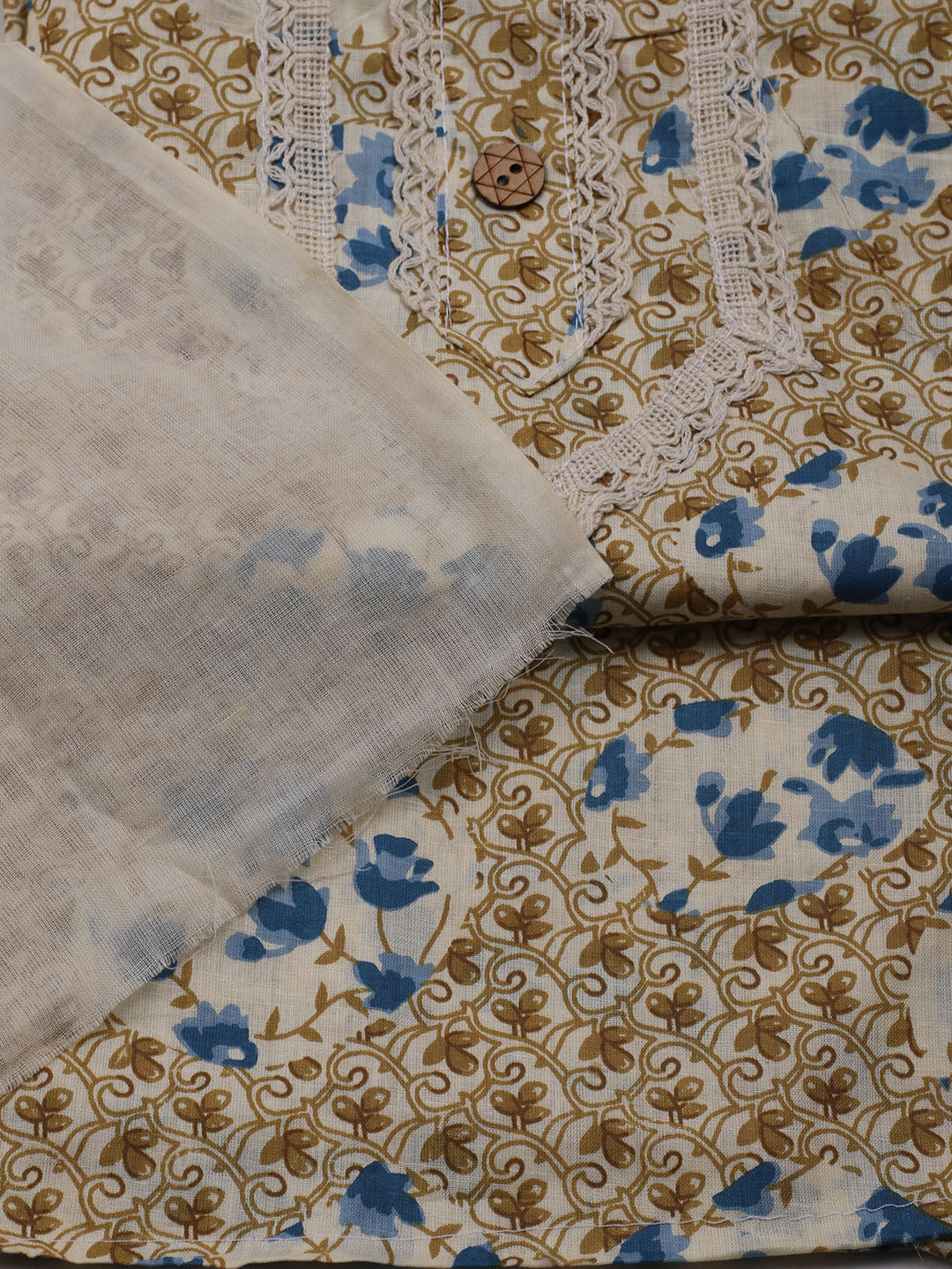 Printed Cotton Blend Unstitched Suit With Dupatta