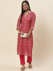 Floral Printed Chanderi Kurta With Pants