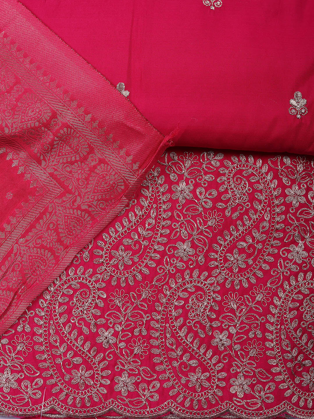 Embroidered Chanderi Unstitched Suit With Pant &amp; Dupatta