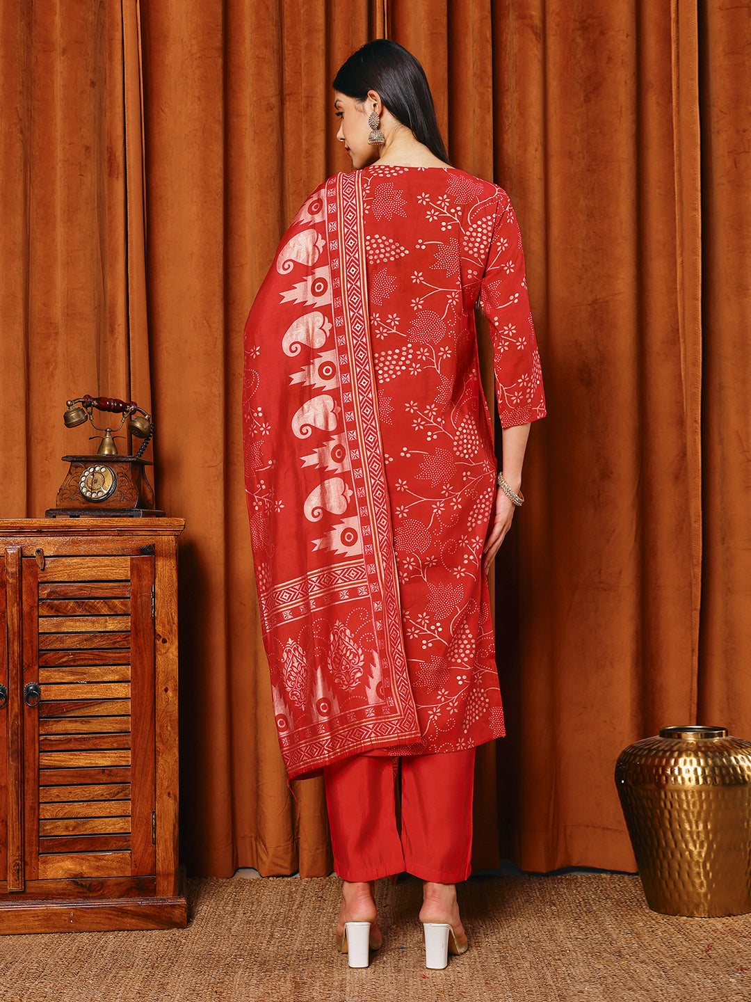 Printed Muslin Kurta With Pants & Dupatta