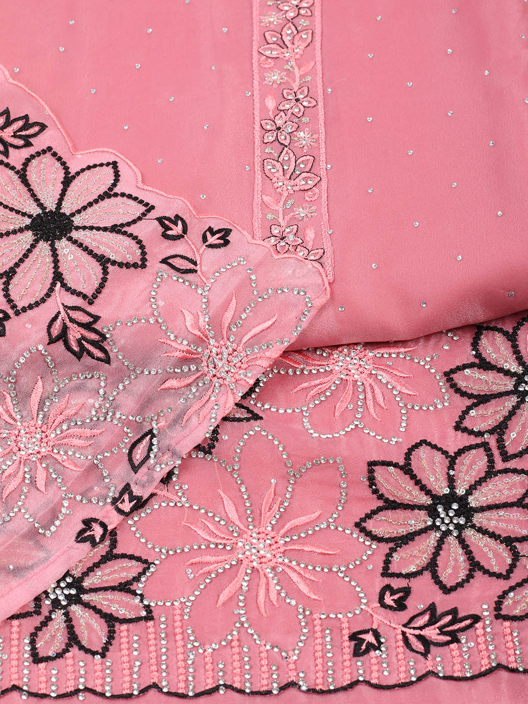 Embellished Organza Unstitched Suit With Pant &amp; Dupatta