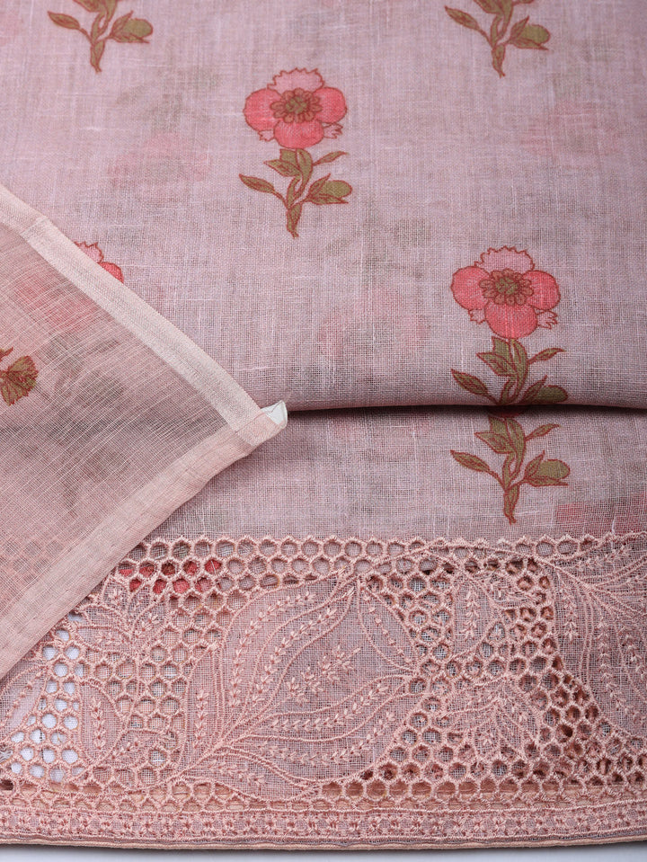 Embroidered Linen Blend Unstitched Suit With Pant &amp; Dupatta