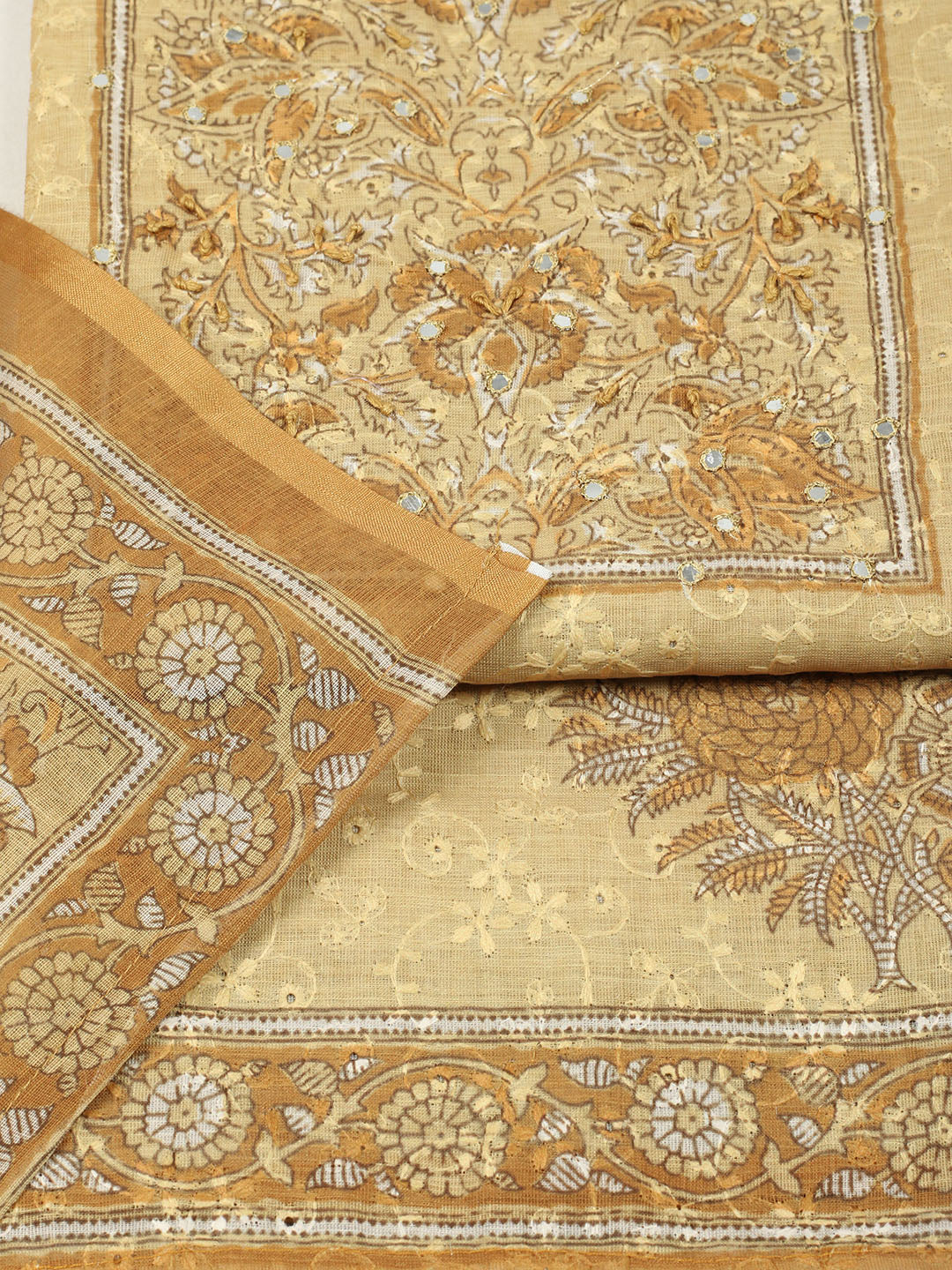 Embroidered Chanderi Unstitched Suit With Pant &amp; Dupatta
