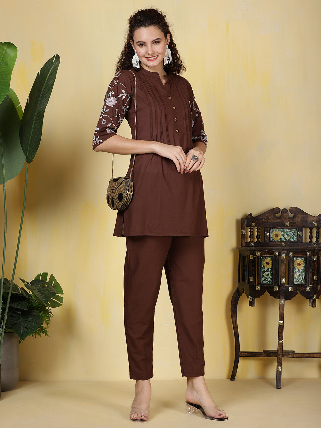 Printed Cotton Blend Kurta With Pants