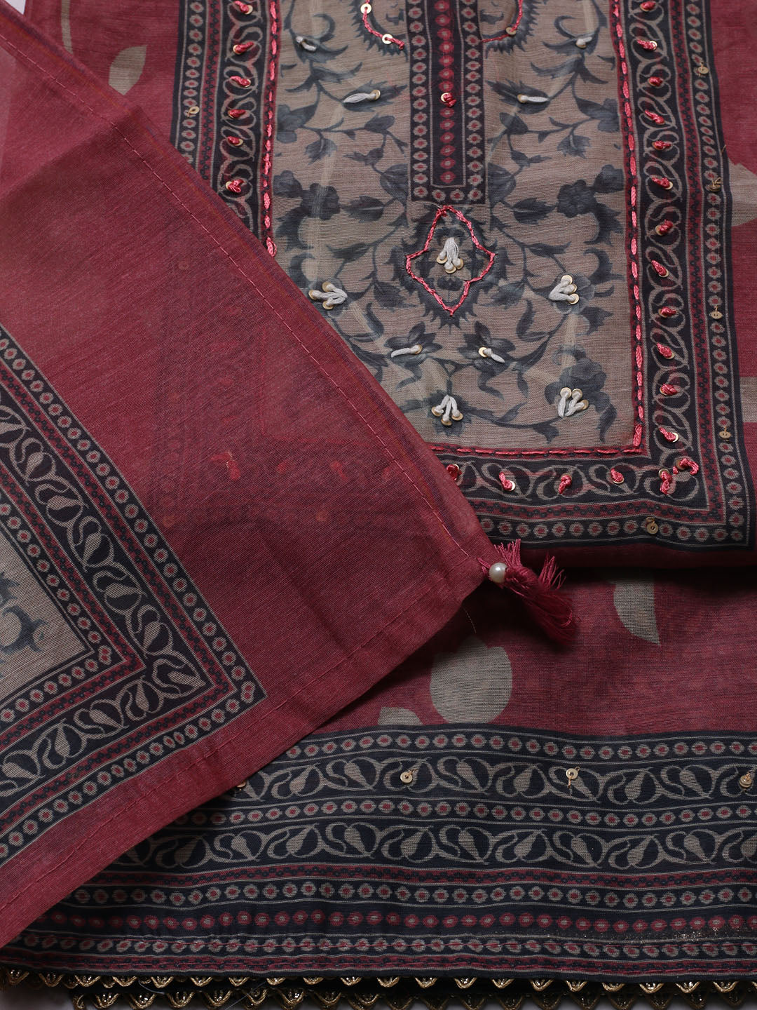 Printed Chanderi Unstitched Suit With Dupatta