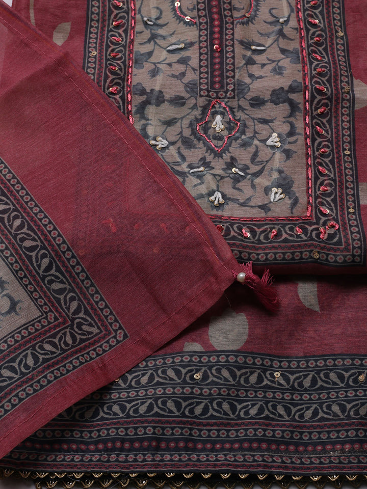 Printed Chanderi Unstitched Suit With Dupatta