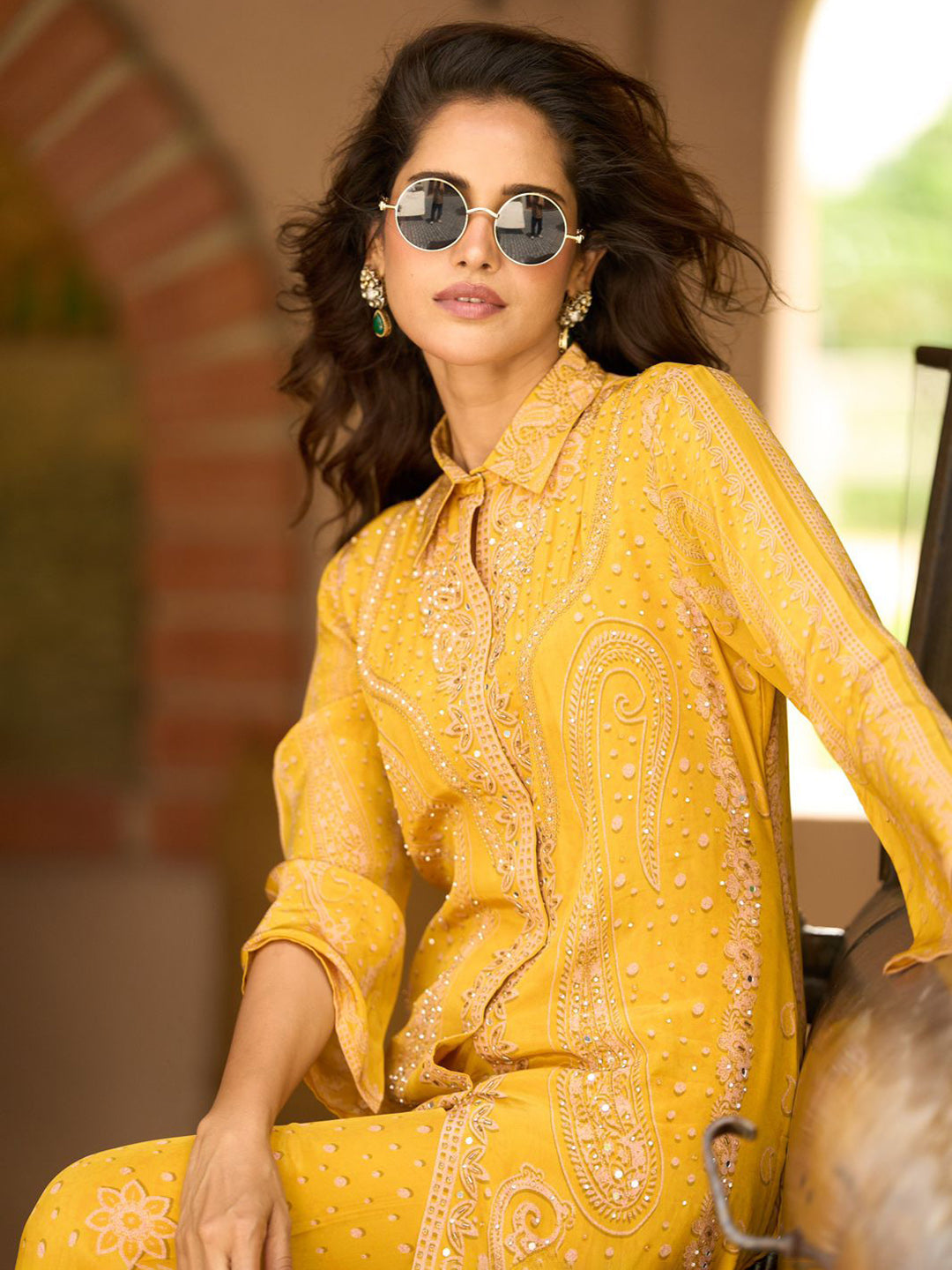 Embellished Silk Crepe Kurta With Pant