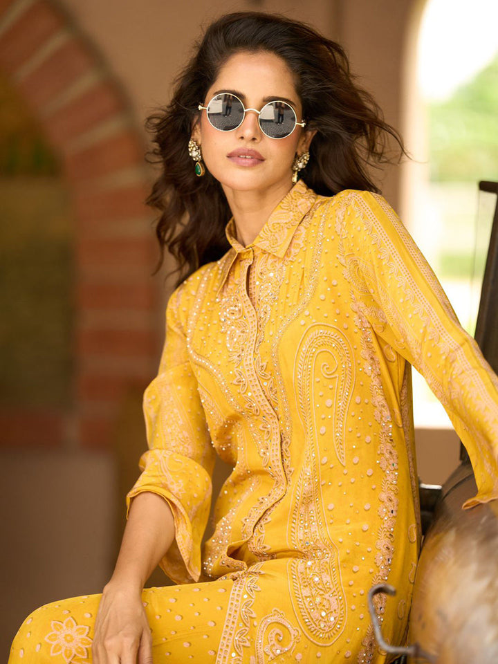Embellished Silk Crepe Kurta With Pant