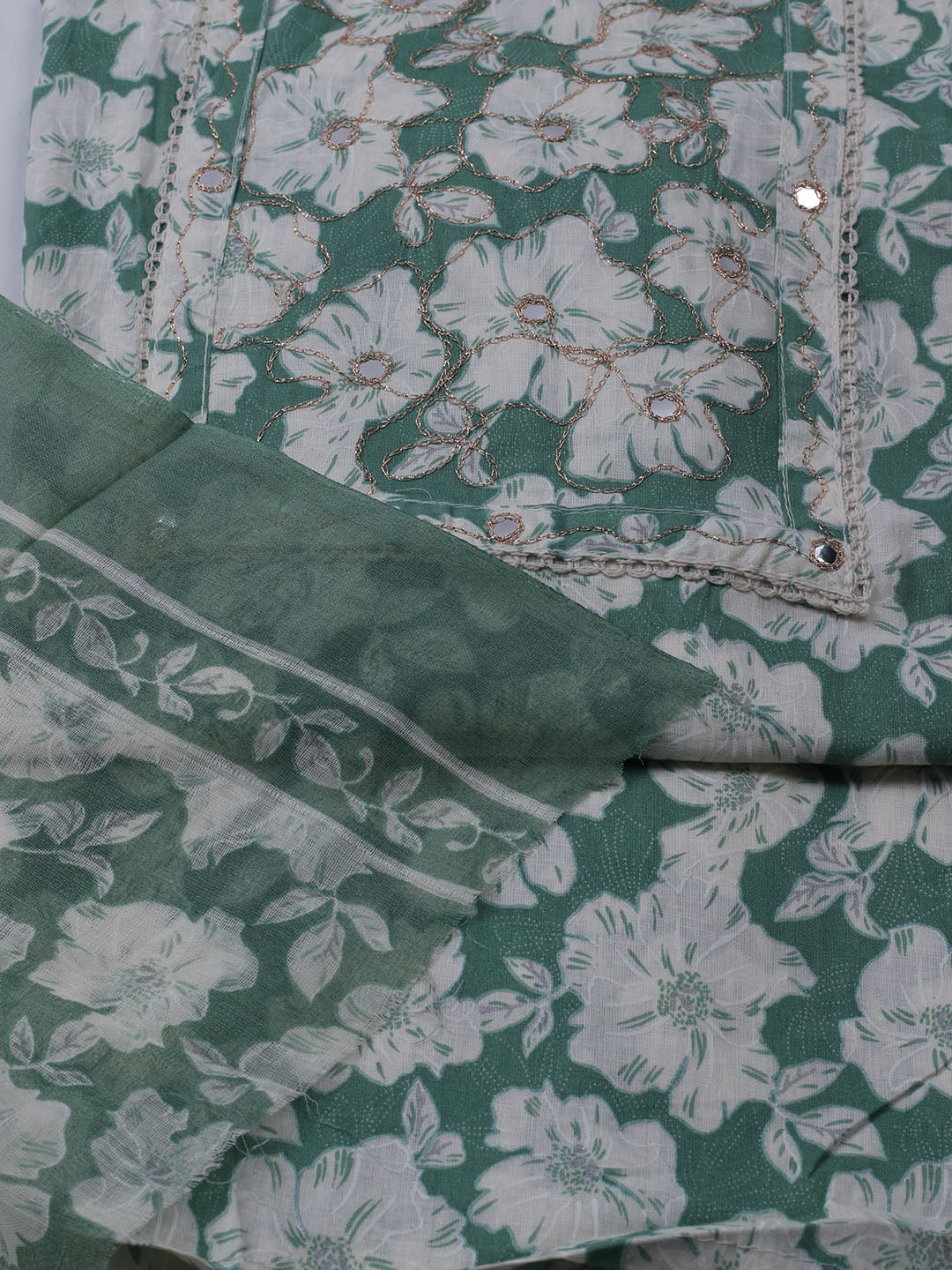 Printed Cotton Blend Unstitched Suit With Dupatta